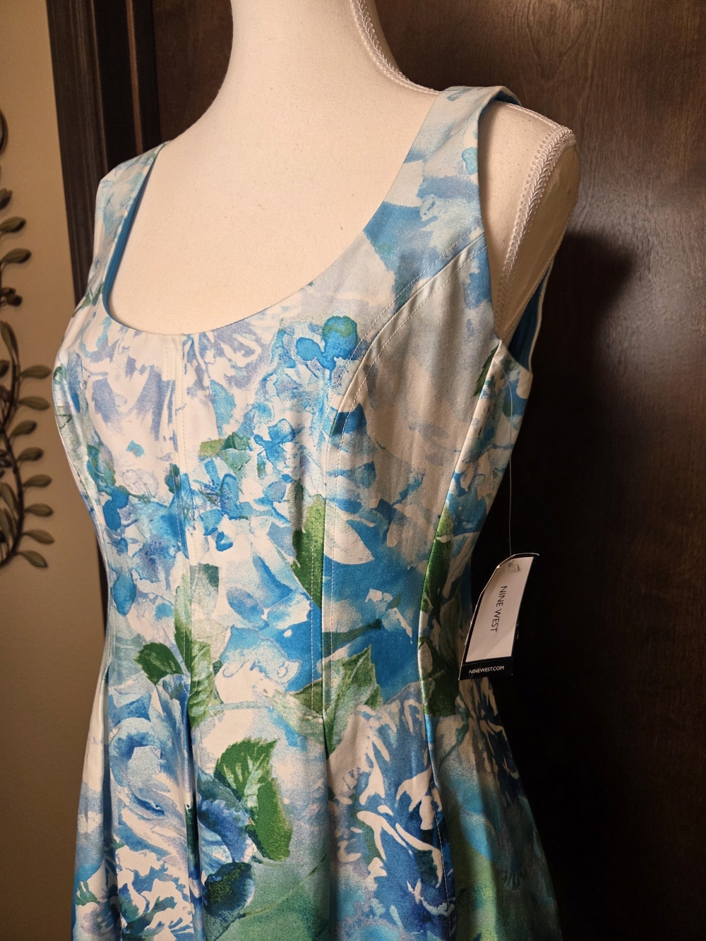 Nine West Blue & Green Floral Midi Dress NWT - Picture 5 of 12